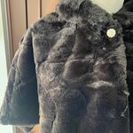 Nina Leonard Collared Cap Sleeve One Button Closure Faux Fur Cape Photo 4