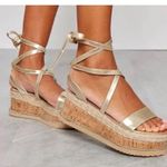 Pretty Little Thing NIB Sandals Espadrille Strappy Platform Gold Size 6 Vacation Photo 0