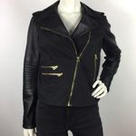 True Religion  Moto Asymmetrical Jacket Leather Sleeves Small Black Photo 15