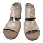 OTBT  Patchouli ruched leather stacked heel open toe booties metallic grey 8.5 Photo 5