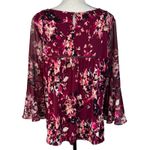 Dress Barn Large Babydoll Top Floral Stretch Long Bell Sleeves Keyhole Round Neck Photo 5