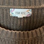 Pink Rose  Brown Acrylic Sweater Cropped Crewneck Comfy Womens Medium Photo 1