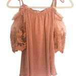 Active USA Gorgeous Cold Shoulder Top with Tulle Sleeve Rust Orange Medium Photo 0