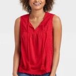 Knox Rose Women Rebel Red Eyelet lace Ribbed Tank Top Photo 1