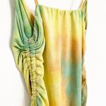 Y2K Womens Tie Dye Bodycon Dress Rainbow Club Rave 90s Orange Green Yellow Small Photo 3