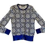 Lands' End  supima cotton blue and white printed cardigan small Photo 0