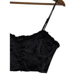 ZARA  Ruffled Satin Crop Top Adjustable Straps Front Buttons Smocked Back M Black Photo 1