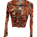 Rue 21 New Women's Crop Top Medium Polyester Spandex Red Peach White Chic Retro Photo 0