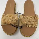 EXPRESS Slides Sandals 7 Tan Woven Flower Slip On Espadrille Beach Summer Boho Photo 3