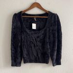 Free People MOONBEAM FUZZY PULLOVER - BLACK Size M NWT Photo 2