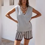 Free People  Knit Set Sweater Vest Striped Shorts Medium Boho Beach Festival Cozy Photo 0