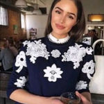 Victoria Beckham for Target Navy Blue Sweater with White Floral Appliqué Size XS Photo 0