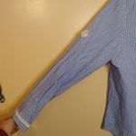 LL Bean Size Large White Blue Long Sleeve Pearl Button Top Stripes Frilly Rose Photo 6