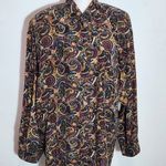 Jane Ashley  Multi-Color Paisley Silk Button Down Blouse NWT Size Large Photo 2