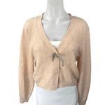 H&M NEW Cream Rhinestone-bow Rib knit Long Sleeve Crop Cardigan Sweater Top M Photo 0