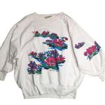 Vtg 1990s Angie Strauss White Watercolor Floral 3/4 Sleeve Sweatshirt 2X Photo 0