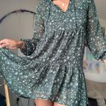 Stradivarius Green Floral Boho Swing Dress Size Medium Photo 0