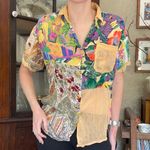 70s vintage psychedelic Colorful Patchwork women's Shirt After All mesh Orange Size M Photo 2