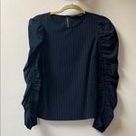 ZARA  | Elegant Navy Blouse Pinstripe Women's Top Medium Photo 0