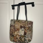 Vintage 1990s Tapestry Cat Tote Brown Photo 1