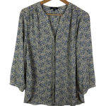 NYDJ  Floral Button Down Blouse Medium Pintuck Lightweight Cottage Office Relaxed Photo 0