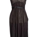 Theory Black Silk Sheer Pleated Midi Dress Size 0 Formal Sleeveless with flaw Photo 0
