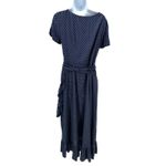 Eshakti ‎ Navy Polka Dot Cotton Wrap Dress Ruffle Hem Midi Large Cottage Classic Photo 3