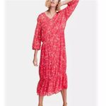 Free People  Wallflower Midi Dress Raspberry Pink Floral Tiered Size Small NWT Photo 1