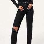 Good American NWT Black Good Boy Straight Leg Denim Jeans Busted Knee 6/28 Photo 0
