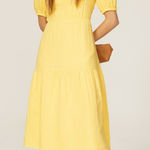 LOVE WHIT Yellow 100% Cotton Tie Back Crewneck Short Sleeve Flowy Midi Dress S Photo 0