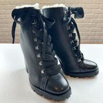 Schutz Zhara Black Leather Sherpa Lined Heeled Lace up Boots NEW Size 7 Photo 0