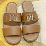 ASOS sandals River Island Double Strap Sliders slides flats brown nude gold Photo 1