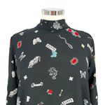 ZARA High Neck Z1975 Floral Nature Animal Print Blouse Black Size Medium Photo 2