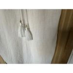 J Crew White Cotton Swim Cover Up Sz XXS V Neck Gauzy Navy Blue Trim Tie Tassels Photo 3