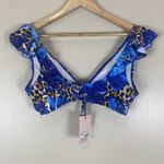 Missguided  NWT Cobalt Blue Palm Print Frill Bikini Top Photo 2
