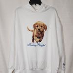 Puppy ''Feeling playful'' women's white hoodie Large Photo 1