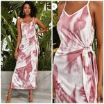 Women's White Red Tie Dye Knot Side Split Thigh Bodycon Maxi Cami Dress Size XL Photo 2