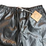 Lane 201  Women’s S Wildly Chic Cargo Pants Black Faux Leather Wide Leg Baggy New Photo 2