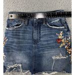 Abercrombie & Fitch Denim Skirt Women 24 Floral Embroidered Distressed Y2k Retro Photo 2