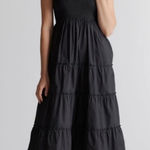 Quince NWT Smocked Midi Dress Black Women's Size XS (100% Organic Cotton) Photo 0