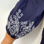 Anthropologie  Farm Rio Jackie Embroidered Romper Eyelet Blue White Linen Photo 5