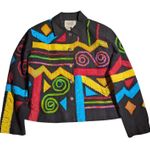 Vtg 1990s Daniel K Black Colorful Neon Geometric Patchwork Cotton Jacket Sz M Size M Photo 0