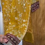 Embroidered Mustard Yellow Kurta with Mirror Accents size S Purple Photo 4