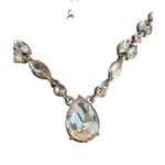 Vintage Silver Tone Necklace Clear Teardrop Rhinestones Wedding Prom Pageant Adj Photo 1