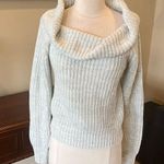 Oversized Cowl Drape Neck Light Gray Crochet Sweater Size XS Photo 0