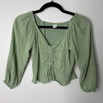 Japna Light Sage Green Gathered Smocked Renfest Fairycore Milkmaid Top Small Photo 0