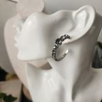 Silver with Smokey Grey Crystal Stones Hoop Earrings Photo 5