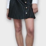 ZARA Pleated Mini Skirt Women's XS Black Vegan Leather Button Accent Photo 0