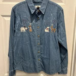 Christopher & Banks Denim Shacket Polar Bears Christmas Tree Reindeer Large Photo 0