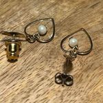 Vintage Heart Pearl Gold Tone Dangle Earrings Photo 5